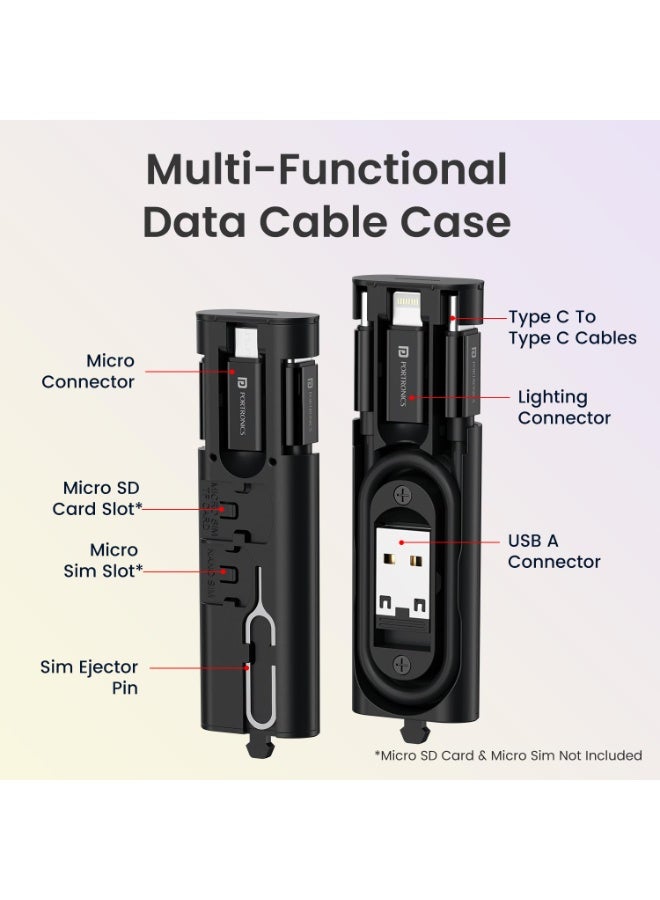 Portronics Snapcase 4 60W Multifunctional Fast Charging Data Cable Transparent Kit, Conversion Set USB A & Type C to Male Micro/Type C/Lightning, Data Transfer, Sim Storage, Sim Eject Pin,Pocket Size - Image 5
